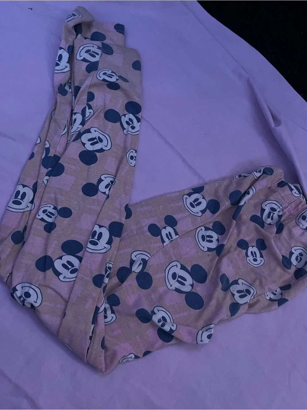 Girls Pink Mickey Mouse Print Pajama Pants